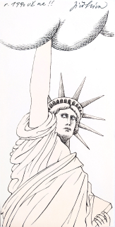 Slíva Jiří – PF 1990, Novoročenka autora, původní barevná litografie, 1989