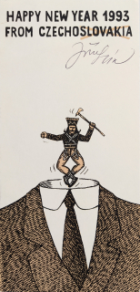 Slíva Jiří – PF 1993, Novoročenka autora, původní barevná litografie, 1992