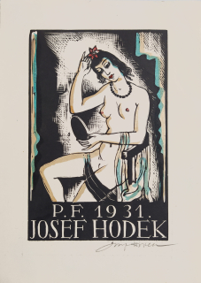 Hodek Josef mladší – PF 1931 Josef Hodek, Novoročenka autora, barevný dřevoryt, 1930