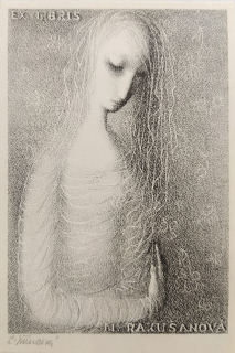 Jiřincová Ludmila – Ex libris M. Rakušanová, původní litografie, nedatováno