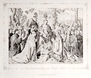 Růžencová slavnost – podle Albrechta Dürera, C. Bellmann, původní litografie, ca 1860