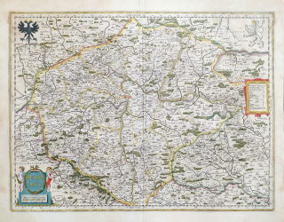  Čechy – Bohemia, W. J. Blaeu, staře kolorovaný původní mědiryt, 1630