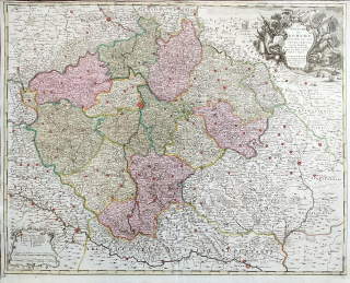  Čechy – Nicolaes Visscher, staře kolorovaný původní mědiryt, 1745