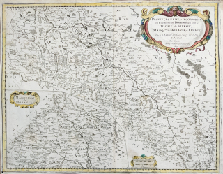 Morava, Slezsko a Lužice – Nicolas Sanson, staře kolorovaný původní mědiryt, 1654