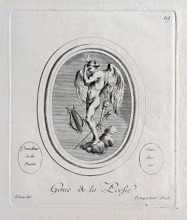Madame Pompadour – Apollón korunující génia malířství a sochařství, Plate 6, původní lept, ca 1775