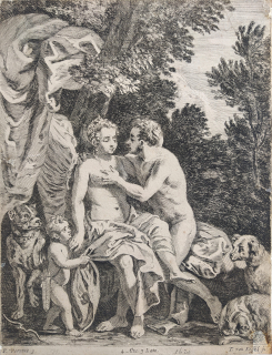 Kessel, Théodorus van – Venuše a Adonis, předloha k rytině: Paolo Veronese, lept, ca 1640