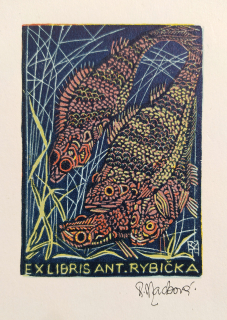 Macková Anna – Ex libris Ant. Rybička, původní barevný dřevoryt, nedatováno