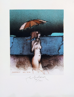 Suchánek Vladimír – Sommer, Ex libris M. M., původní barevná litografie, č. 51/100, nedatováno