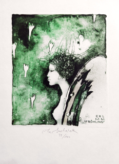 Suchánek Vladimír – Frühling, Ex libris M. M., původní barevná litografie, č. 33/100, nedatováno