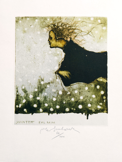 Suchánek Vladimír – Winter, Ex libris M. M., původní barevná litografie, č. 62/100, nedatováno