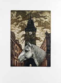 Melan Petr – Pardubice, Velká pardubická, barevný lept, č. 41/120, nedatováno