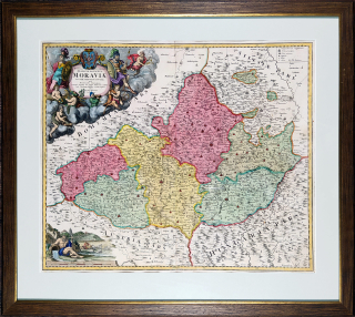 Morava – J. B. Homann, staře kolorovaný původní mědiryt, ca 1720