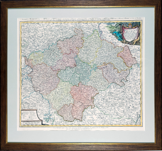  Čechy – Mapa království Českého, Homannovi dědicové, staře kolorovaný původní mědiryt, ca 1740