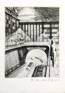 Hudeček František – Praha, Letenský tunel, původní litografie, 1960