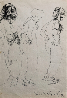 Bělocvětov Andrej – Studie ženy, signovaná kresba tuší, 1956