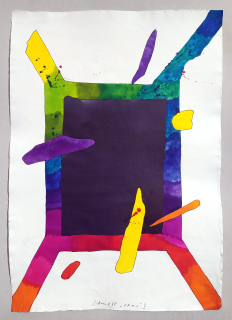 Lamr Aleš – Okno I, akvarelem kolorovaná kresba tuší, 1988