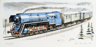 Bouda Jiří – Lokomotiva 498.0, Albatros, původní barevná litografie, č. 133/200, 1994