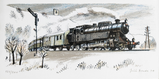 Bouda Jiří – Parní lokomotiva Krasin 456.0, původní barevná litografie, č. 133/200, 1994