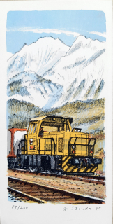 Bouda Jiří – Dieselová lokomotiva řady 710, Rosnička, původní barevná litografie, č. 69/200, 1995