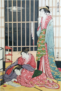 Kiyonaga Torii – Krásky z Yoshiwary, barevný dřevořez (ca 1790–91), pozdější otisk 20. stol.