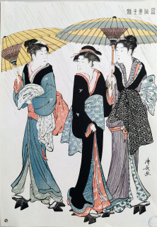 Kiyonaga Torii – Krásky vracející se z koupání, barevný dřevořez, pozdější otisk 20. stol.