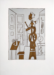 Gross František – Figura v interiéru, původní barevná litografie, 1980