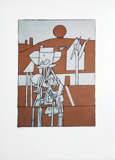 Gross František – Strojky pod plynojemem, původní barevná litografie, 1980
