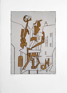 Gross František – Dvě postavy ve městě, původní barevná litografie, 1980