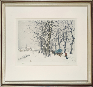 Šimon Tavík František – Zasněženou cestou, barevný lept, 1923