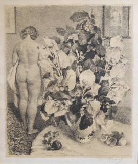 Švabinský Max – Kvetoucí lípa a ženský akt, původní litografie, 1952