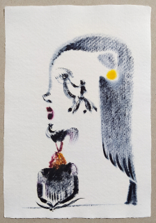 Holcová Veronika – Kohoutek, olejomalba na ručním papíře Losín, 2024