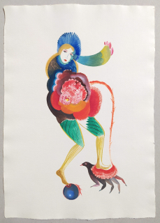 Holcová Veronika – Na růžích neustláno, olejomalba na ručním papíře Losín, 2020