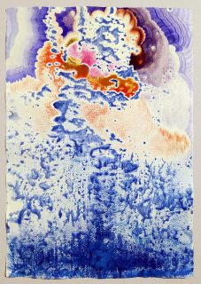 Holcová Veronika – Kočkodan v lázni, olejomalba na ručním papíře Losín, 2022