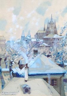 Schmidt Oskar – Na Novém Světě, malba akvarelem, ca 1930