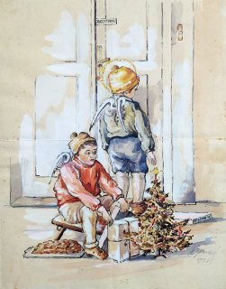 Horská–Kusá, Adolfína Božena – Vánoční motiv pro nakladatelství Vilímek, malba akvarelem, 1938