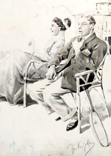 Kitzler Josef – Tennis, lavírovaná malba tuší, ca 1910