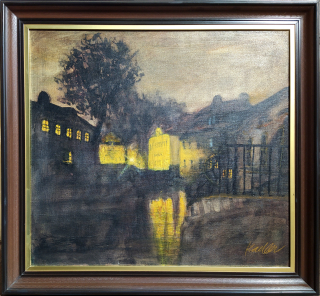 Kadlec Petr – Praha, Čertovka v noci, olejomalba na plátně, nedatováno