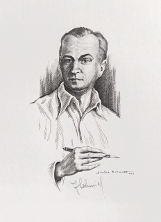 Schmidt Jindra – Autoportrét, ocelorytina, 1981