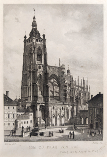 Praha – Katedrála svatého Víta, Karel Würbs, Adof Fesca, původní oceloryt, ca 1835