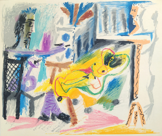 Picasso Pablo – Le peintre et Son Modèle, Picasso le 19. 4. 1963, barevná litografie, 1965