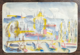 Hejna Václav – Praha, kolorovaná kresba perem, po roce 1950