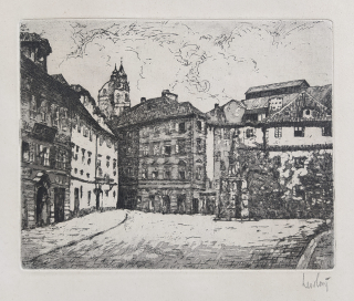 Horst Leo – Praha, Maltézské náměstí na Malé Straně, původní lept, ca 1930