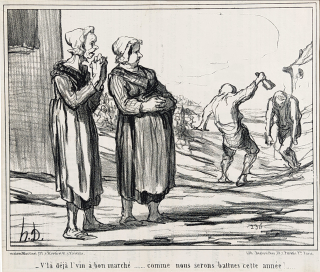 Daumier Honoré – Už prodávají levné víno, jak nás letos porazí!, z Actualités, původní litografie, Plate 578, 1858