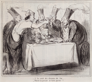 Daumier Honoré – V restauraci bratří Provence, z Actualités, původní litografie, Plate 490, 1858