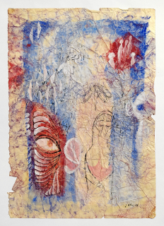 Šerých Jaroslav – Bez názvu, kombinovaná technika, malba a kresba na muchláži, 1958