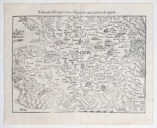 Čechy – Sebastian Münster, Cosmographia, původní dřevořez, 1550