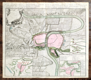 Praha – plán opevnění města, Homannovi dědicové, staře kolorovaný původní mědiryt, 1743