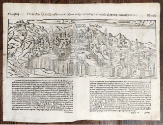 Jeruzalém – Die heilige statt Jerusalem, Sebastian Münster, Jacob Clauser, původní dřevořez, Basilej, 1550