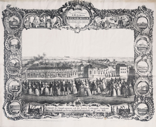 Brno – Železniční dráha, Slavnostní otevření Severní dráhy císaře Ferdinanda, Carl Leopold Müller, litografie, ca 1850