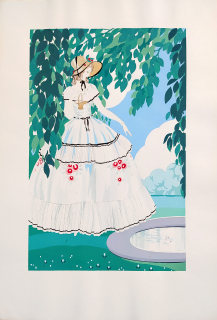 Art deco – Letní motiv, kvašem kolorovaný lept, ca 1930